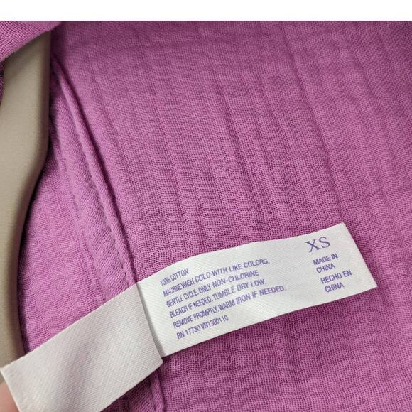 Stars Above Gauze Pajama Top XS Purple Breathable PJs Button Front Sleep Shirt - Picture 5 of 9